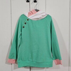 & Girls Seafoam Green Peach and White Hooded Sweatshirt  5/6T